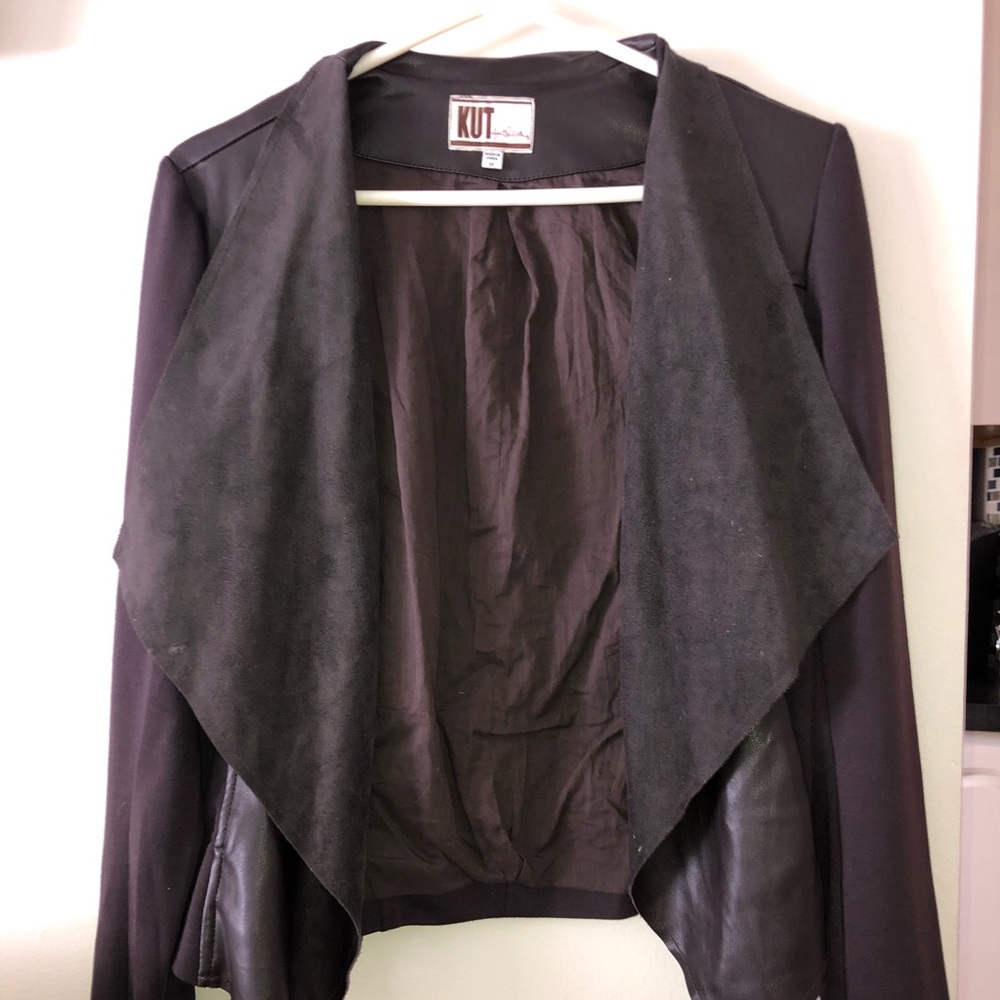 Brown faux suede and leather jacket